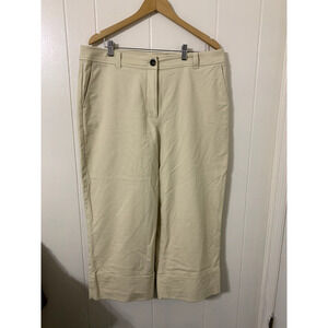 Boden Women's Trouser Pants Size 14 Cream Cropped Cuffed Ankle PonteKnit Classic